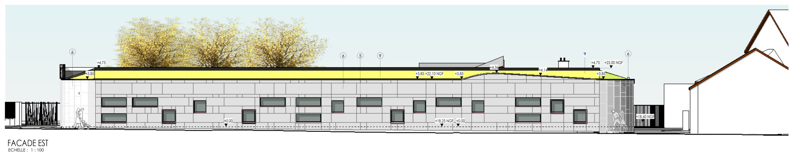 Façade de l'extension de l'école du Centre